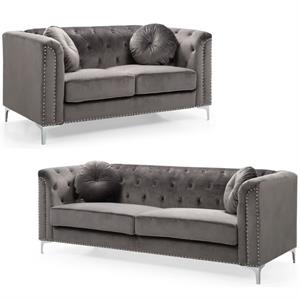 Home Square 2-Piece Set with Velvet Sofa and Loveseat in Dark Gray