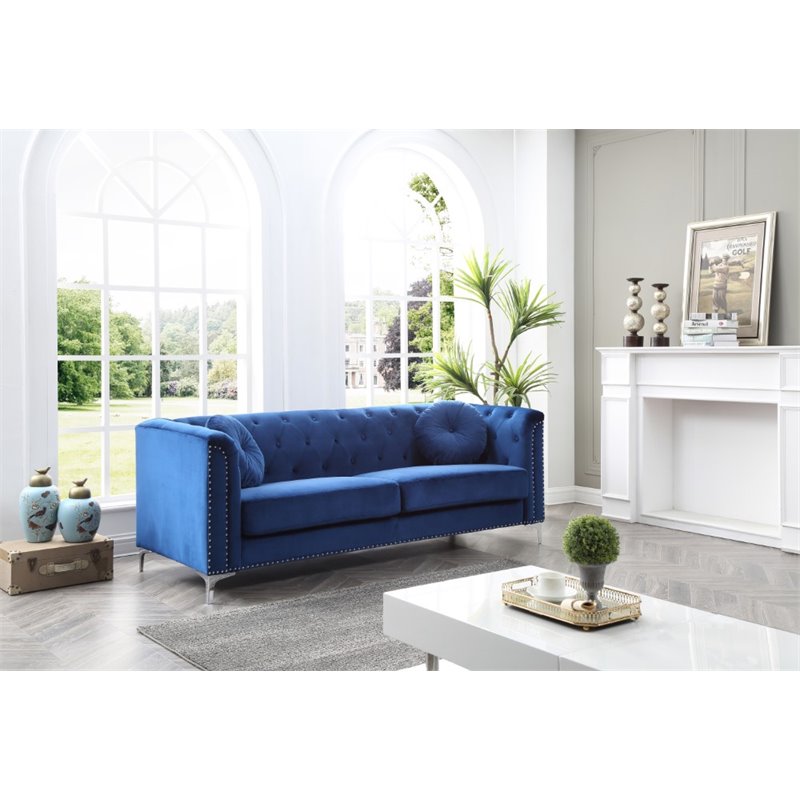 Home Square 2-Piece Set with Velvet Sofa and Loveseat in Navy Blue