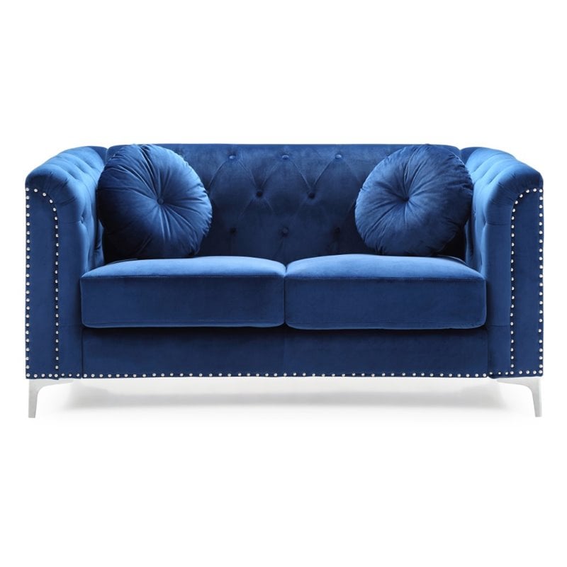 Home Square 2-Piece Set with Velvet Sofa and Loveseat in Navy Blue