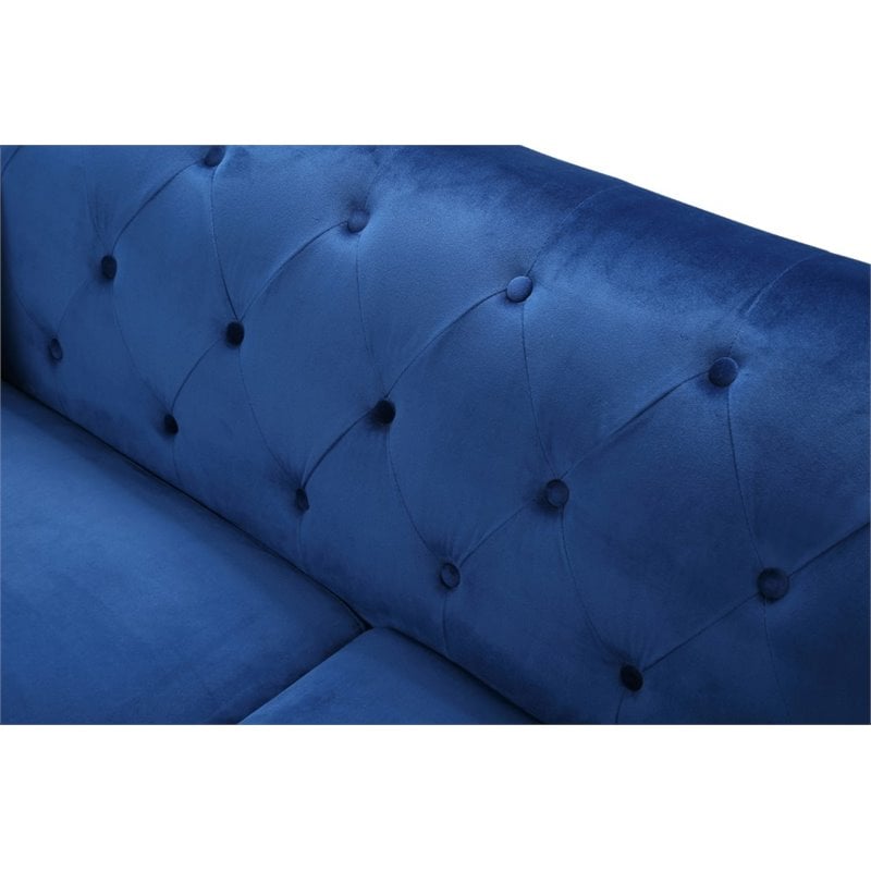 Home Square 2-Piece Set with Velvet Sofa and Loveseat in Navy Blue