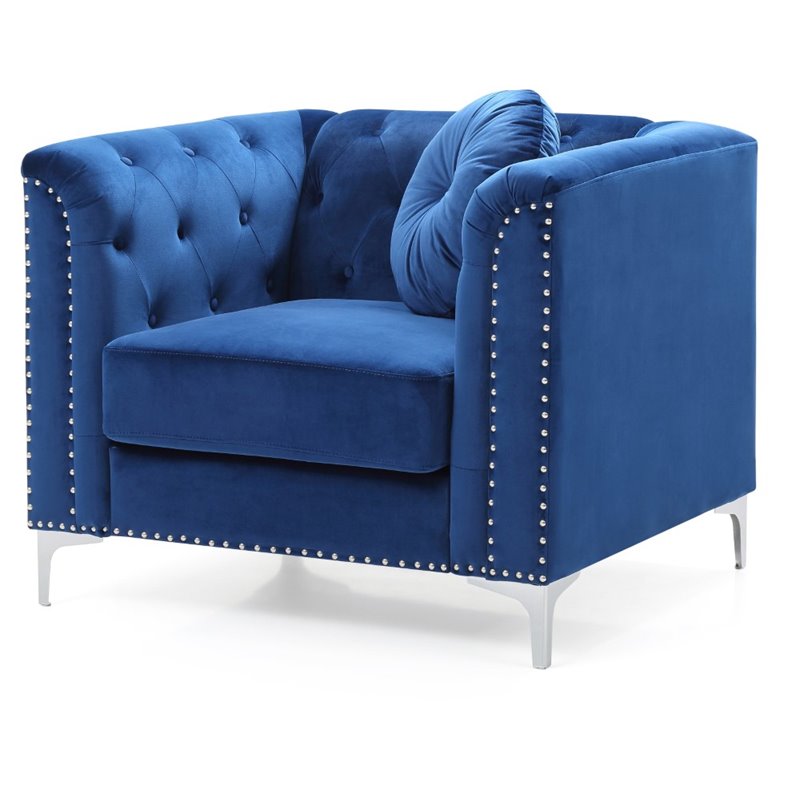 Home Square 2-Piece Set with Velvet Sofa and Chair in Navy Blue