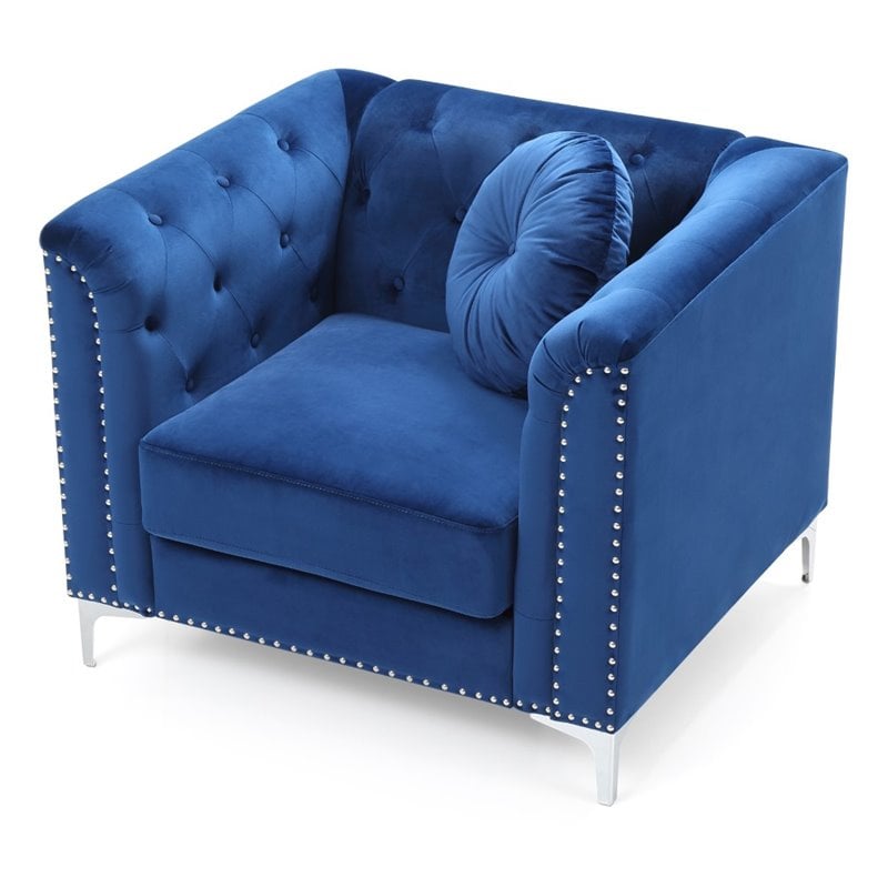 Home Square 2-Piece Set with Velvet Sofa and Chair in Navy Blue