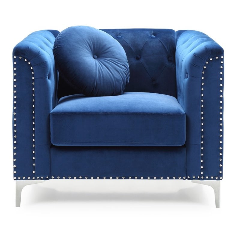 Home Square 2-Piece Set with Velvet Sofa and Chair in Navy Blue