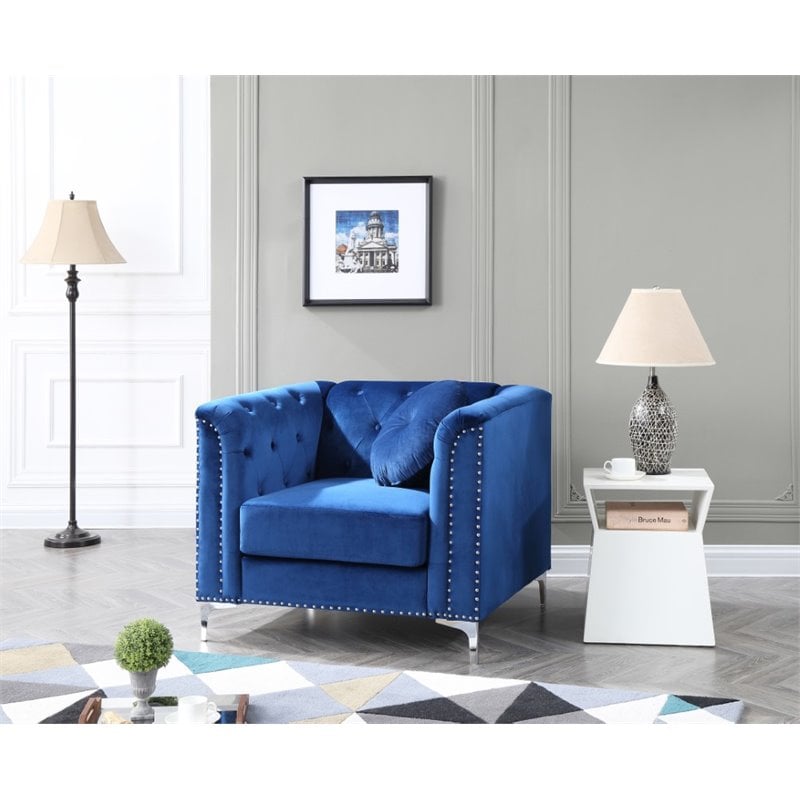Home Square 2-Piece Set with Velvet Sofa and Chair in Navy Blue