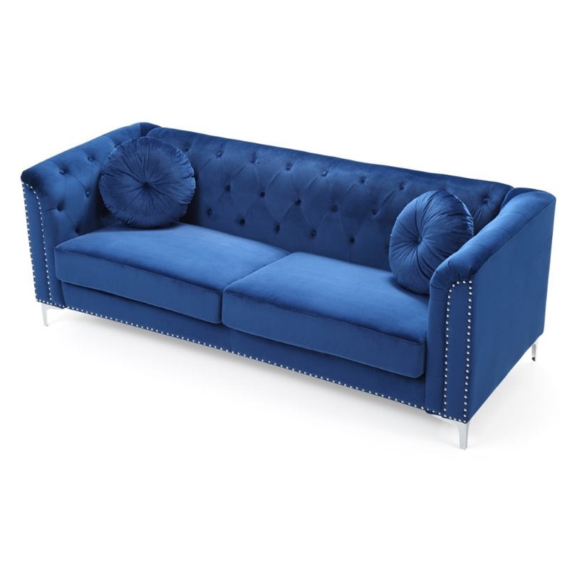 Home Square 2-Piece Set with Velvet Sofa and Chair in Navy Blue