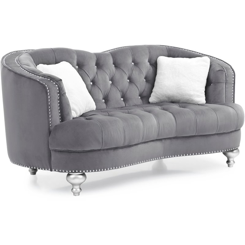 Home Square 2-Piece Set with Velvet Loveseat and Sofa in Gray