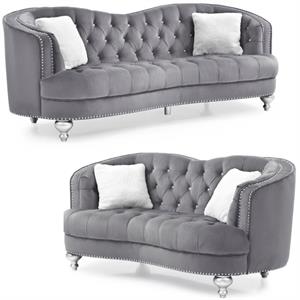 home square 2-piece set with velvet loveseat and sofa in gray