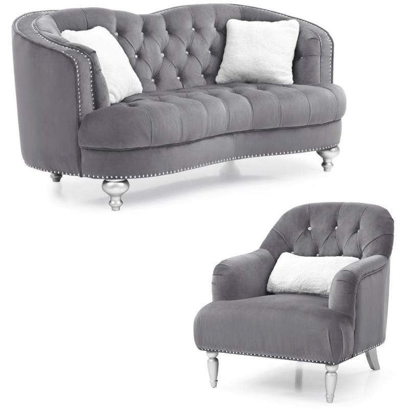 Home Square 2-Piece Set with Velvet Chair and Loveseat in Gray