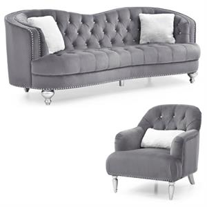 Home Square 2-Piece Furniture Set with Velvet Chair and Sofa in Gray