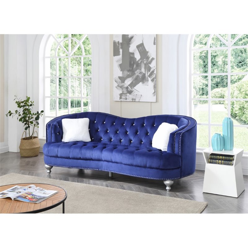 Home Square 2-Piece Furniture Set with Velvet Loveseat and Sofa in Blue