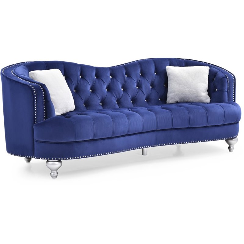 Home Square 2-Piece Furniture Set with Velvet Loveseat and Sofa in Blue
