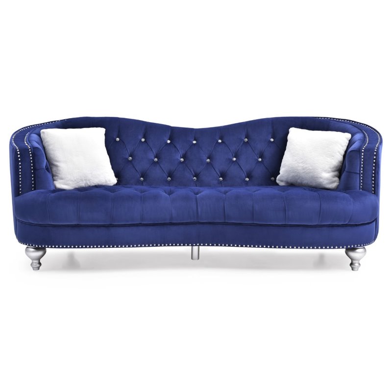 Home Square 2-Piece Furniture Set with Velvet Chair and Sofa in Blue