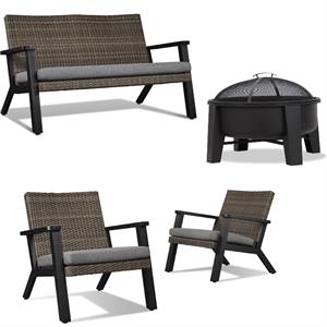 home square 3 piece garden patio set with bench patio chairs and fire pit