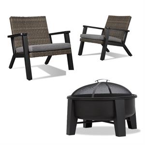 home square 3 piece patio garden set with 2 patio chairs and wood-burning iron fire pit