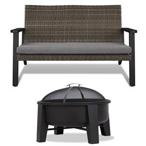 home square 2 piece patio garden set with bench and wood-burning iron fire pit