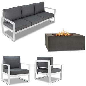 home square 4 piece garden patio set with fire table bench and 2 patio chairs