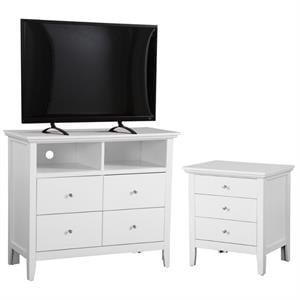 Home Square 2-Piece Set with 4-Drawer TV Stand & 3-Drawer Nightstand in White