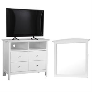 Home Square 2-Piece Set with 4-Drawer TV Stand and Mirror in White