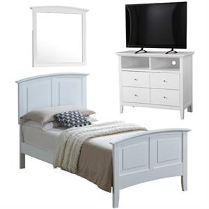 Home Square 3-Piece Set with Twin Panel Bed TV Stand & Mirror in White