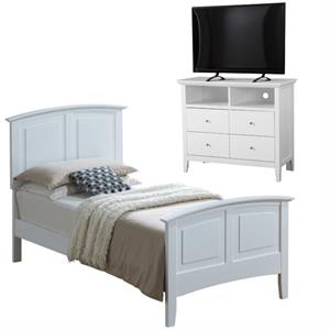 Home Square 2-Piece Set with Twin Panel Bed and 4-Drawer TV Stand in White