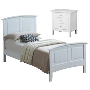 Home Square 2-Piece Set with Twin Panel Bed and 3-Drawer Nightstand in White