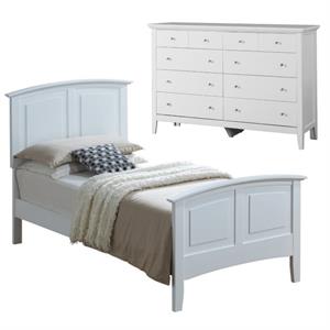 Home Square 2-Piece Set with Twin Panel Bed and 8-Drawer Dresser in White