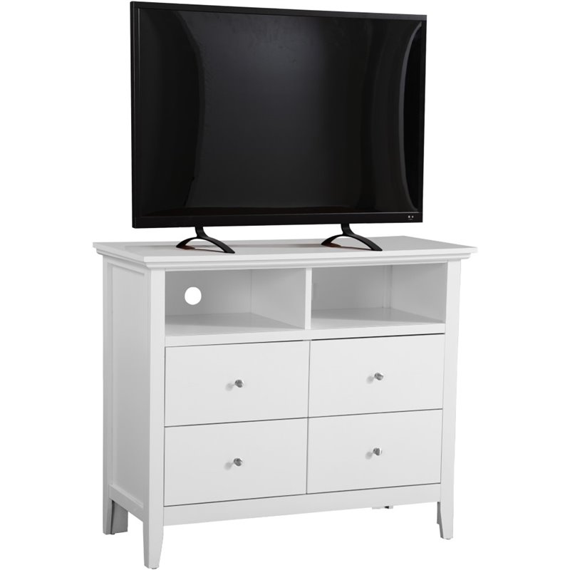 Home Square 3-Piece Set with Queen Panel Bed 4-Drawer TV Stand & Mirror in White