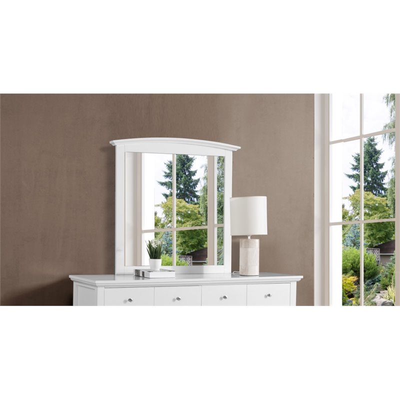 Home Square 3-Piece Set with Queen Panel Bed 4-Drawer TV Stand & Mirror in White