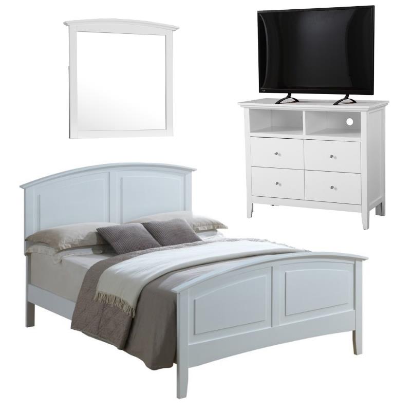 Home Square 3-Piece Set with Queen Panel Bed 4-Drawer TV Stand & Mirror in White