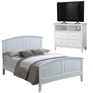 Home Square 2-Piece Set with Queen Panel Bed and 4-Drawer TV Stand in White
