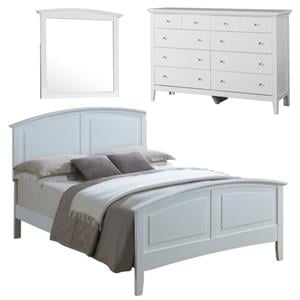 Home Square 3-Piece Set with Queen Panel Bed Dresser and Mirror in White