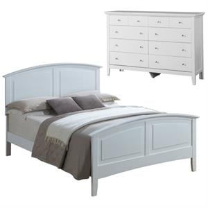Home Square 2-Piece Set with Queen Panel Bed and 8-Drawer Dresser in White