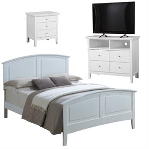 Home Square 3-Piece Set with Full Panel Bed 4-Drawer TV Stand and Nightstand