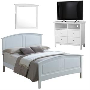 Home Square 3-Piece Set with Full Panel Bed 4-Drawer TV Stand & Mirror in White