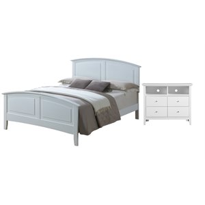 Home Square 2-Piece Set with Full Panel Bed and 4-Drawer TV Stand in White