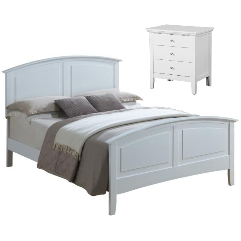 Home Square 2-Piece Set with Full Panel Bed and 3-Drawer Nightstand in White