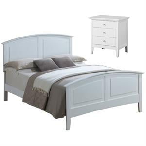 Home Square 2-Piece Set with Full Panel Bed and 3-Drawer Nightstand in White