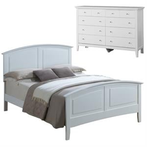 Home Square 2-Piece Set with Full Panel Bed and 8-Drawer Dresser in White