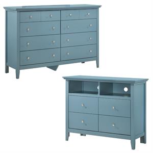 home square 2-piece set with 8-drawer dresser and 4-drawer tv stand in teal