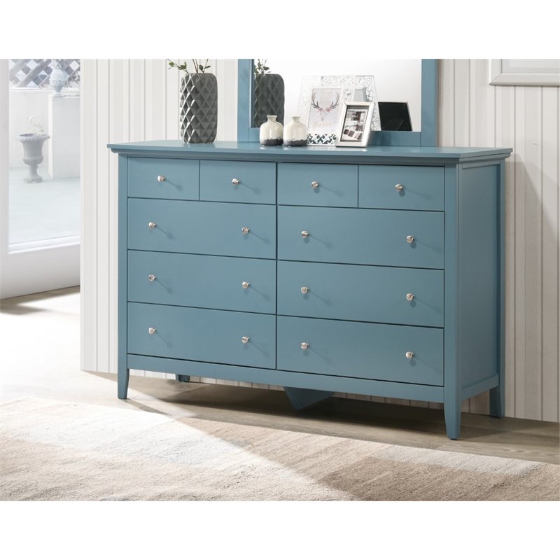 Home Square 2-Piece Set with 8-Drawer Dresser and 3-Drawer Nightstand in Teal