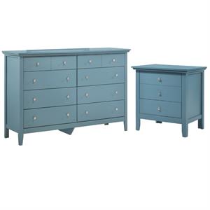 Home Square 2-Piece Set with 8-Drawer Dresser and 3-Drawer Nightstand in Teal