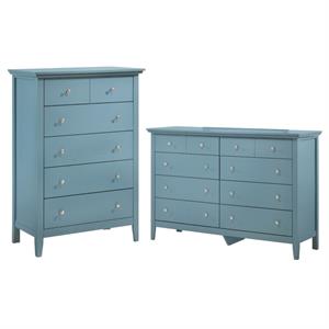 home square 2-piece set with 8-drawer dresser and 5-drawer chest in teal