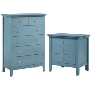 home square 2-piece set with 5-drawer chest and 3-drawer nightstand in teal
