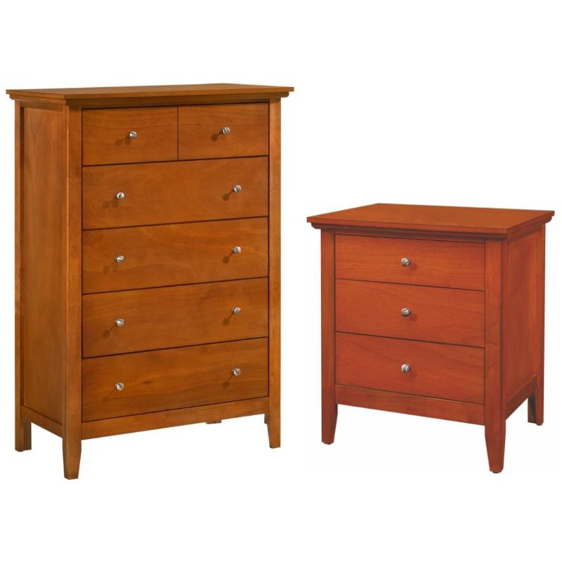 Home Square 2-Piece Set with 3-Drawer Nightstand & 5-Drawer Chest in Oak