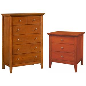 home square 2-piece set with 3-drawer nightstand & 5-drawer chest in oak