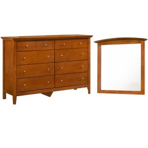 home square 2-piece set with mirror and 8-drawer dresser in oak