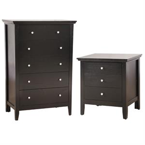 home square 2-piece set with 5-drawer chest and 3-drawer nightstand in black