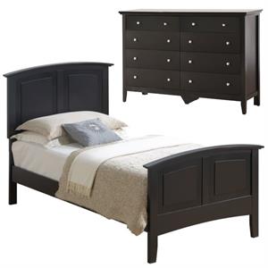 Home Square 2-Piece Set with Twin Panel Bed and 8-Drawer Dresser in Black