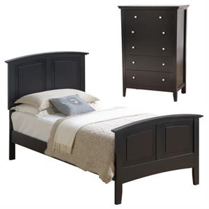 Home Square 2-Piece Set with Twin Panel Bed and 5-Drawer Chest in Black