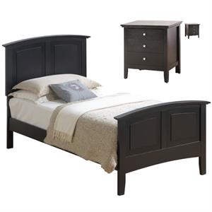 Home Square 2-Piece Set with Twin Panel Bed and 3-Drawer Nightstand in Black